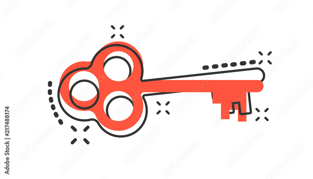 Vector cartoon key icon in comic style. Secret keyword sign ...