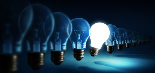 lightbulbs on blue background, idea concept