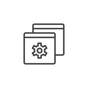 Browser setting outline icon. linear style sign for mobile concept and web design. browser with gear simple line vector icon. Symbol, logo illustration. Pixel perfect vector graphics
