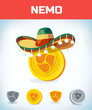 nemo in mexican hat. nemo. Digital currency. Crypto currency. Money and finance symbol. Miner bit coin criptocurrency. Virtual money concept. Cartoon Vector illustration