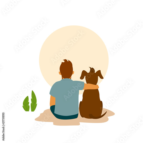 Man And His Best Friend Dog Cuddle Hug Backside View Cute Cartoon Vector Illustration Scene Buy This Stock Vector And Explore Similar Vectors At Adobe Stock Adobe Stock