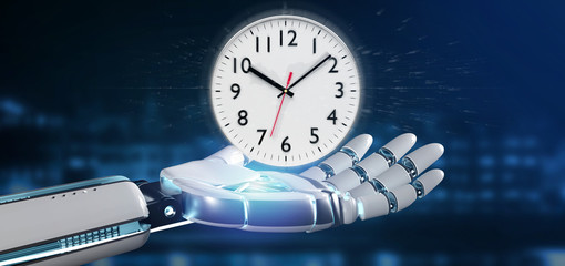 Poster - Cyborg hand holding a Clock timer 3d rendering
