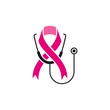 women breast cancer logo. diagnosis with stethoscope