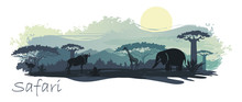African Landscape With Wild Animals. Vector Illustration