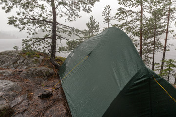 wet tent in the rain