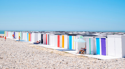 Fototapete - Le Havre, cabanes de la plage en Normandie, France
