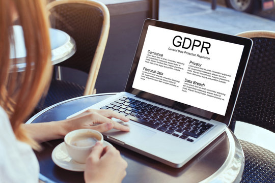 GDPR concept, woman reading about General Data Protection Regulation, private information