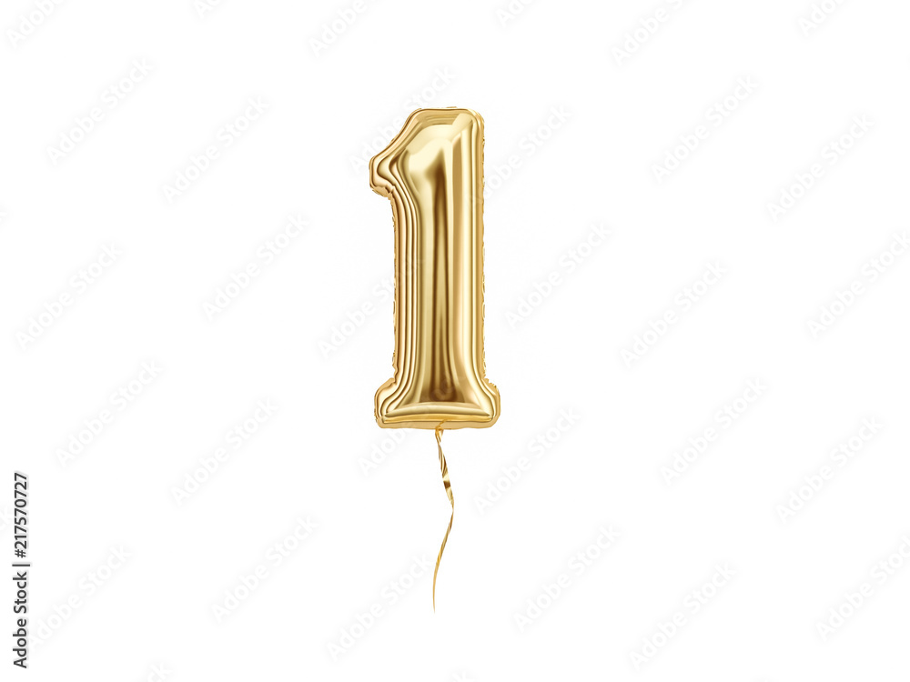 Numeral 1. Foil balloon number One isolated on white background - obrazy, fototapety, plakaty 