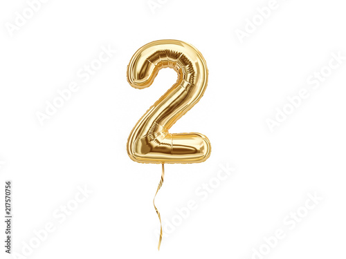 Photographie Foil balloon number Two isolated on white background