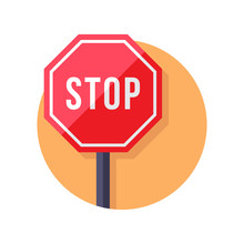 Stop Sign Illustration Flat, Stop Sign Board With Stop Writing, Flat Design Vector Illustration