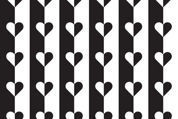 Wall Mural - background of black and white stripes with contrasting hearts