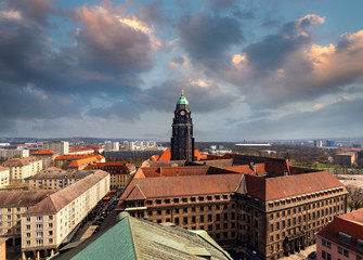 Wall Mural - Dresden Town Hall tower in sunset time.