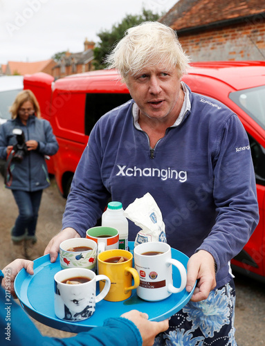 Britain S Former Foreign Secretary Boris Johnson Offers Cups Of Tea To Journalists Outside His Home Near Thame In Oxfordshire Buy This Stock Photo And Explore Similar Images At Adobe Stock