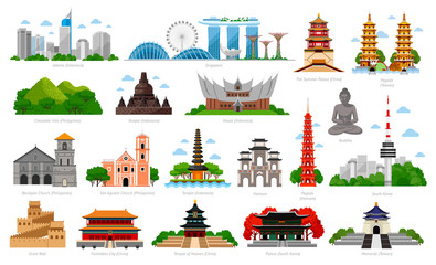 travel to asia. singapore, indonesia, china and south korea, taiwan, vietnam. big collection of famo