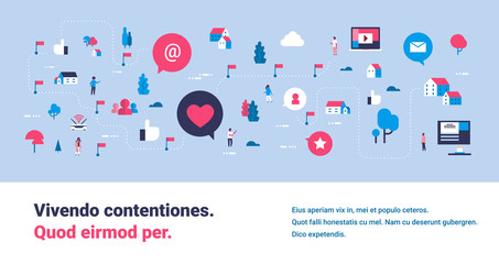 Poster - social media map isometric icon smartphone laptop application online streaming video content adverti