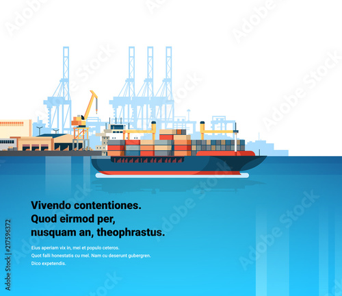 Fotografía Industrial sea port cargo logistics container freight ship import export crane w