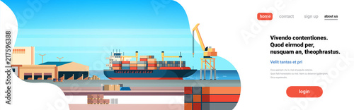 Fotomural Industrial sea port cargo logistics container import export freight ship crane w
