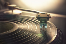 Vinyl Record Being Played On Old Retro Vintage Disc Jockey Device.