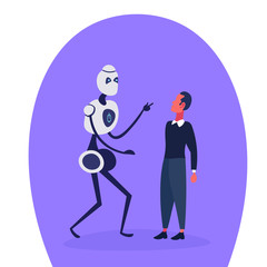 Poster - robot vs human modern robotic machine businessman communication computer technology and artificial i