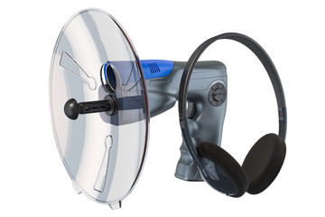 Poster - Parabolic microphone with headphones, 3D rendering