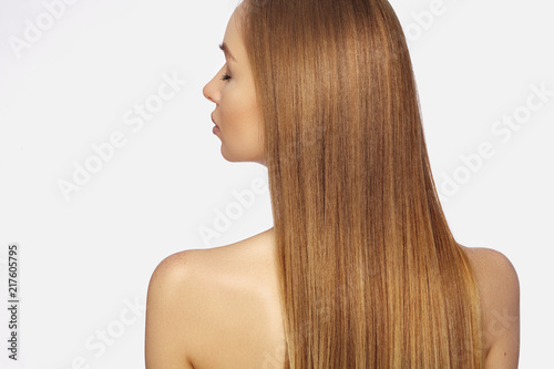 Beautiful Yong Woman With Long Straight Dark Blond Hair