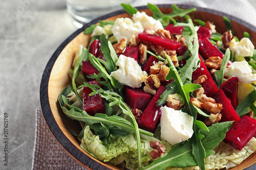 Bowl with tasty beets salad on table Tableau sur Toile