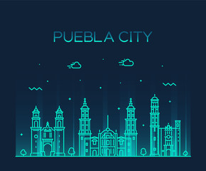 Wall Mural - Puebla city skyline Puebla Mexico vector linear