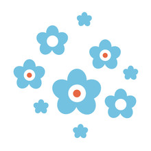 Flat Blue Flowers In Silhouette Isolated On White. Cute Retro Vector Illustrations For Stickers, Labels, Tags, Scrapbooking.