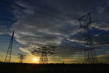 The power supply facilities of contour in the evening