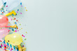 © kucherav - Flat lay decoration party pastel blue copy space top view