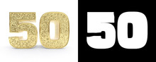 Golden Number Fifty (number 50) On White Background With Drop Shadow And Alpha Channel. 3D Illustration