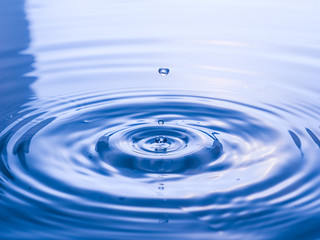  close up drop of water on blue background