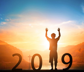 Wall Mural - New Year concept: new goals, new directions, new hopes in 2019