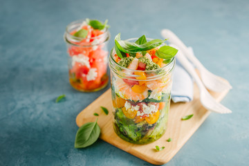 Fresh salad in jar ready to eat