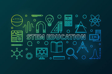 Wall Mural - STEM Education vector outline colored horizontal banner 