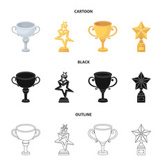 Silver cup for the second place, gold stars on the stand, a cup with a star, a gold cup.Awards and trophies set collection icons in cartoon,black,outline style vector symbol stock illustration web.