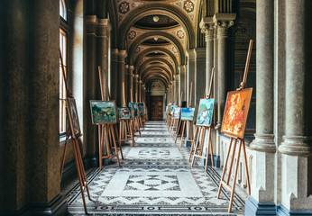 university, chernivtsi. ancient arched corridor. unesco world heritage