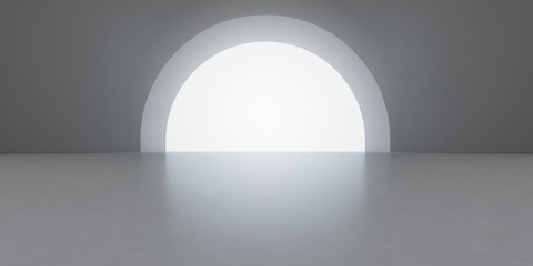 Fototapete - 3D stimulate of  curve concrete interior space with sun light cast the shadow on the wall and floor,Perspective of minimal design architecture,3d rendering	
