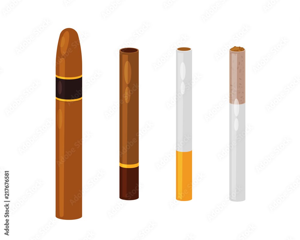 Cigar, cigarette, cigarilla, roll with tobacco in form of powder. Stock  Vector