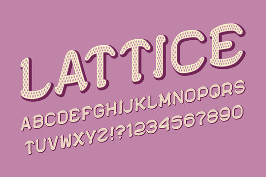 Lattice letters and numbers in cartoon style. Isolated english alphabet.