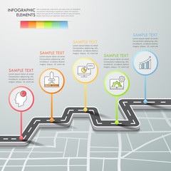 Road way infographic template 5 options. can be used for workflow layout, diagram, number options, timeline and steps process