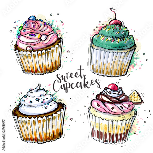 Fotomural Sketched cupcakes collection