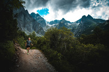 Runner Run On Trail In Mountains - Trail Running Concept Sport Photo, Edit Space
