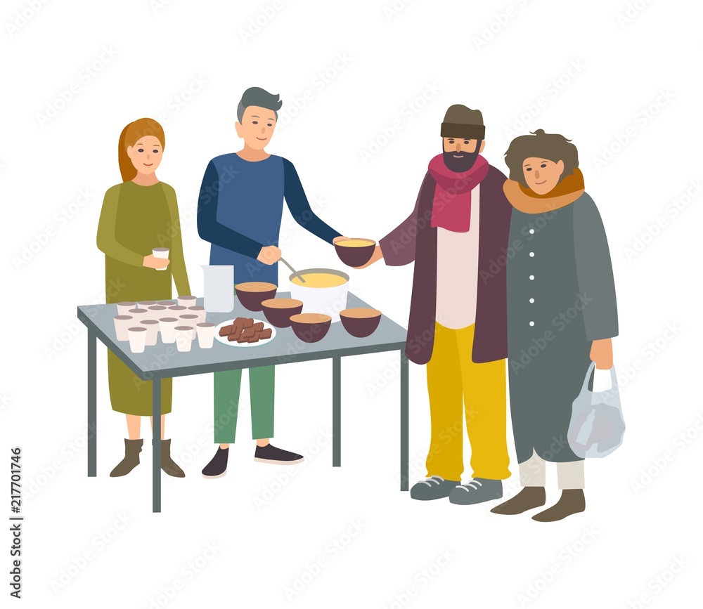Serve meals to homeless isolated cartoon vector illustration. Teenagers  volunteering, teens serving food to homeless people, taking care of  beggars, poverty problem vector cartoon Stock Vector Image \u0026 Art - Alamy, image size:1000x867