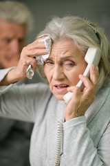 Wall Mural - Close up portrait of upset senior woman