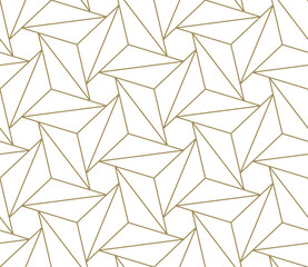 Modern simple geometric vector seamless pattern with gold line texture on white background. Light abstract wallpaper, bright tile backdrop.
