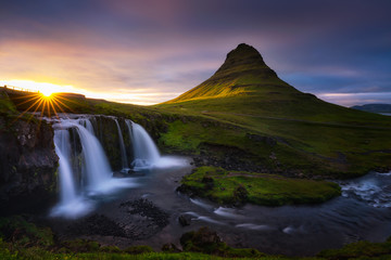  Beautiful waterfall landscape at Kirkjufell mountain, Snaefellsnes peninsula, Iceland