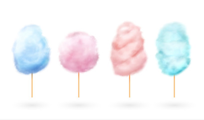 Poster - Cotton candy. Candyfloss, kids sugar yummy snack. 3d confectionery vector illustration isolated on white background