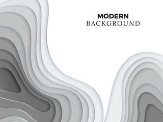 Wall Mural - Abstract modern backdrop template with grey paper cut element