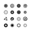 Swirling circles. Abstract spirals and liquid twirls. Hypnotic shapes black vector graphic isolated on white background